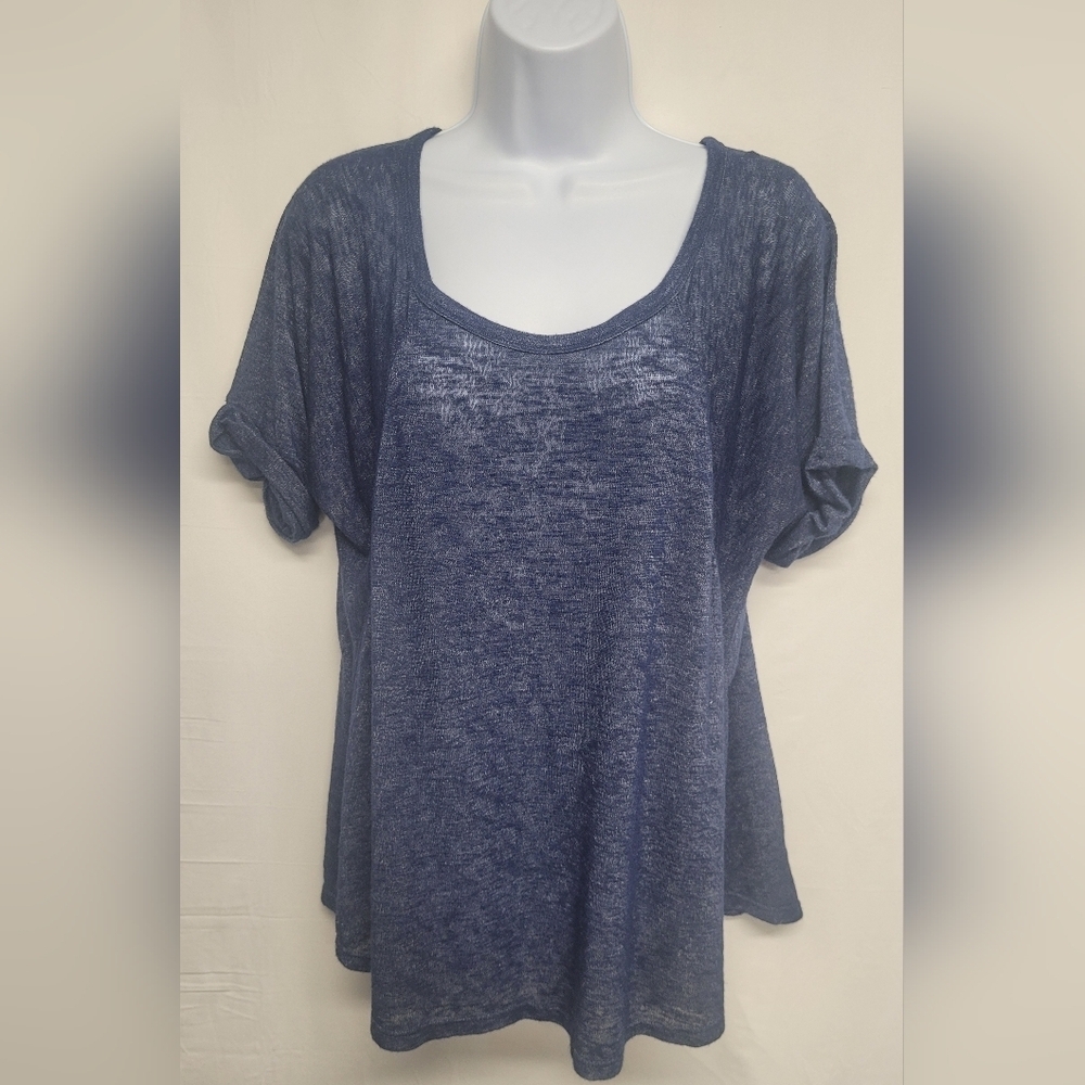 Bobeau Collection Blue Semi Sheer Top Tee Shirt Blue M Nice Condition